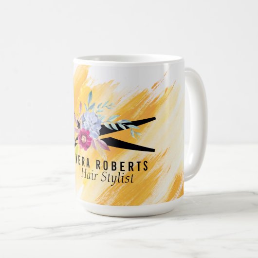 Floral Hair Stylist Gold Scissor & Beauty Salon Koffiemok (Voorkant rechts)
