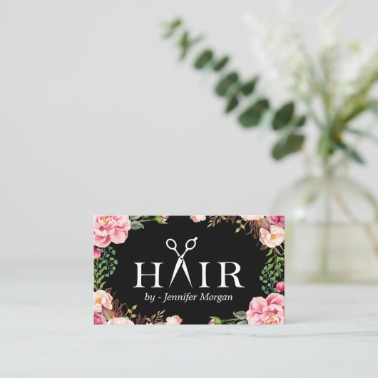 Floral Hair Stylist Logo Beauty Salon Afspraak Afsprakenkaartje (Staand voorkant)