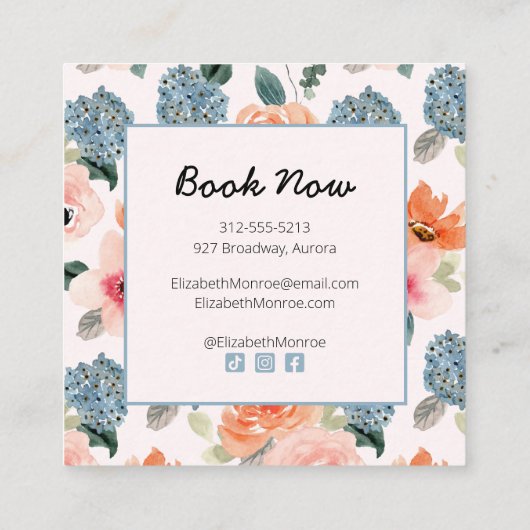 Floral Hair Stylist Make-up Salon Vierkante Visitekaartje (Achterkant)