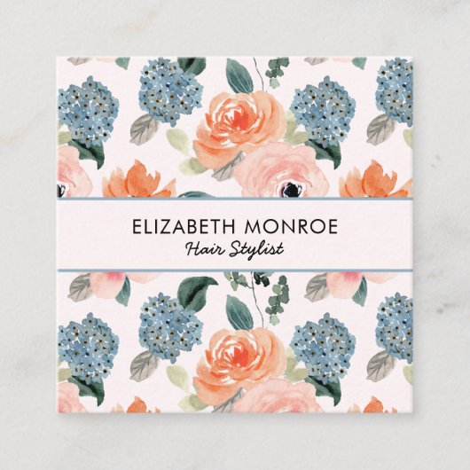 Floral Hair Stylist Make-up Salon Vierkante Visitekaartje (Voorkant)