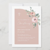Floral Half Arch Blush Pink Girl Christening Kaart (Voorkant)