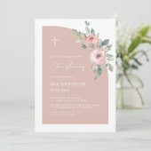 Floral Half Arch Blush Pink Girl Christening Kaart (Staand voorkant)