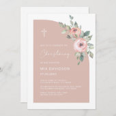 Floral Half Arch Blush Pink Girl Christening Kaart (Voorkant / Achterkant)
