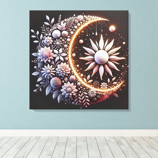 Floral Half Moon Stretched Canvas (Insitu (Houten vloer))