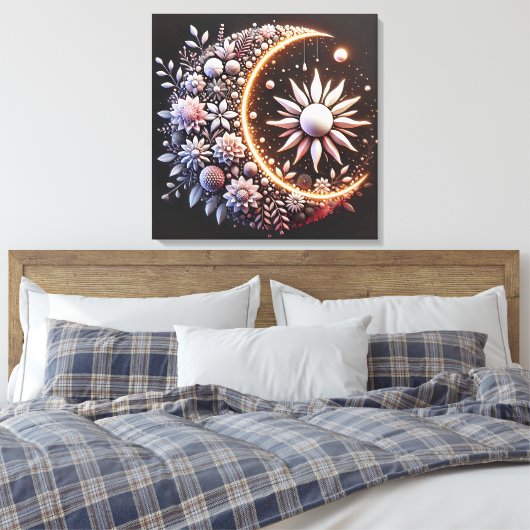 Floral Half Moon Stretched Canvas (Insitu (Slaapkamer))