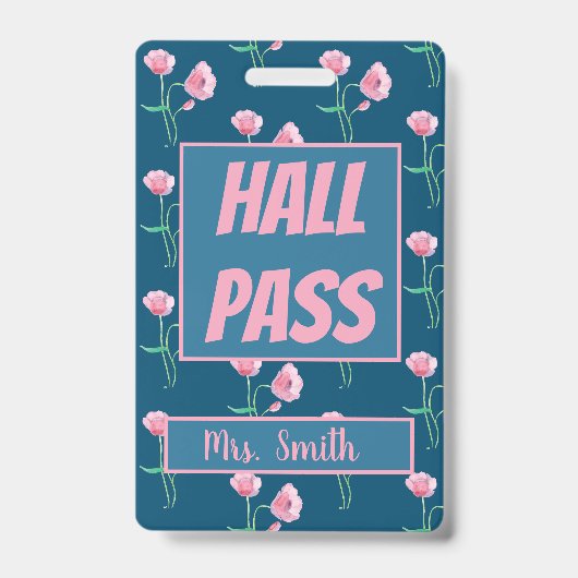  Floral Hall Pass met naam Badge (Voorzijde)