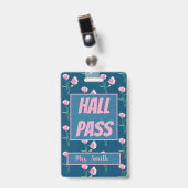  Floral Hall Pass met naam Badge (Voorzijde met clip)