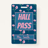  Floral Hall Pass met naam Badge (Voorkant)