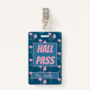 Floral Hall Pass met naam Badge