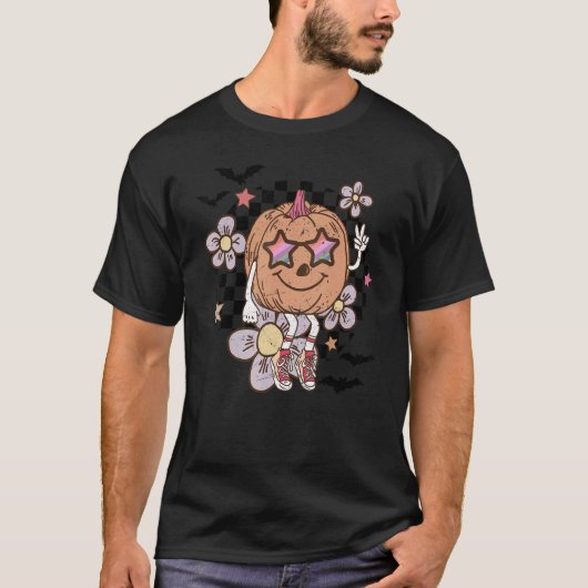 Floral Hallo Herfst Vibes Cute Groovy Pumpkin T-shirt (Voorkant)