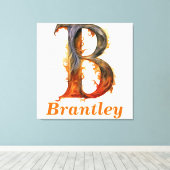 Floral Halloween Aangepaste Naam Letter B Monogram Canvas Afdruk (Insitu (Houten vloer))