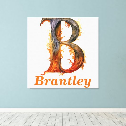 Floral Halloween Aangepaste Naam Letter B Monogram Canvas Afdruk (Insitu (Houten vloer))