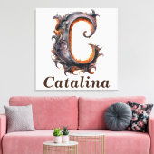 Floral Halloween Aangepaste Naam Letter C Monogram Canvas Afdruk (Insitu (Woonkamer))