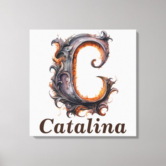 Floral Halloween Aangepaste Naam Letter C Monogram Canvas Afdruk (Voorkant)