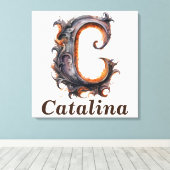 Floral Halloween Aangepaste Naam Letter C Monogram Canvas Afdruk (Insitu (Houten vloer))