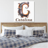 Floral Halloween Aangepaste Naam Letter C Monogram Canvas Afdruk (Insitu (Slaapkamer))
