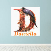 Floral Halloween Aangepaste Naam Letter D Monogram Canvas Afdruk (Insitu (Houten vloer))