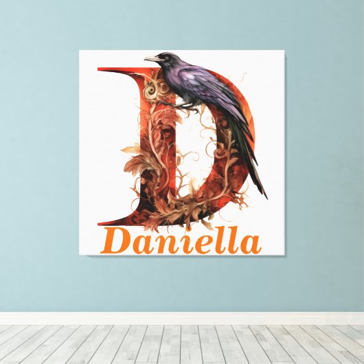 Floral Halloween Aangepaste Naam Letter D Monogram Canvas Afdruk (Insitu (Houten vloer))