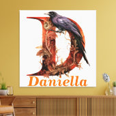 Floral Halloween Aangepaste Naam Letter D Monogram Canvas Afdruk (Insitu (Woonkamer))