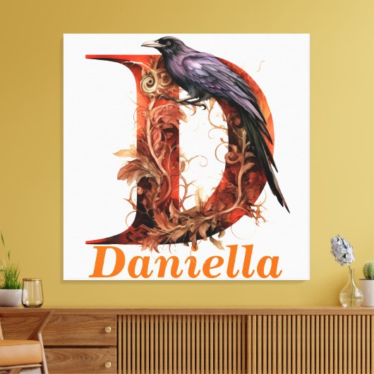 Floral Halloween Aangepaste Naam Letter D Monogram Canvas Afdruk (Insitu (Woonkamer))
