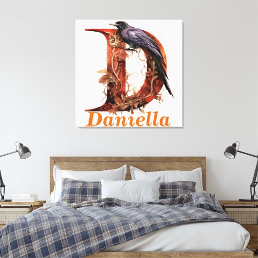 Floral Halloween Aangepaste Naam Letter D Monogram Canvas Afdruk (Insitu (Slaapkamer))