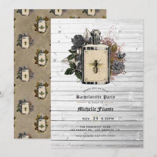 Floral Halloween Gothic Bachelorette Party Invitat Kaart (Voorkant / Achterkant)