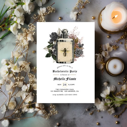 Floral Halloween Gothic Bachelorette Party Invitat Kaart