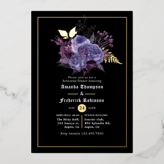 Floral Halloween Gothic Rehearsal Dinner Folie Uitnodiging (Voorkant)