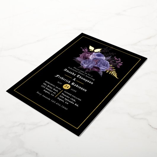 Floral Halloween Gothic Rehearsal Dinner Folie Uitnodiging (Gedraaid)