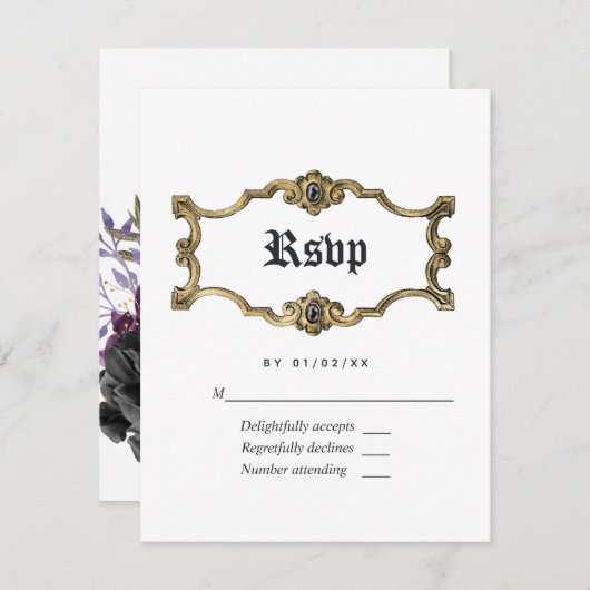 Floral Halloween Gothic Wedding RSVP Kaartje (Voorkant / Achterkant)