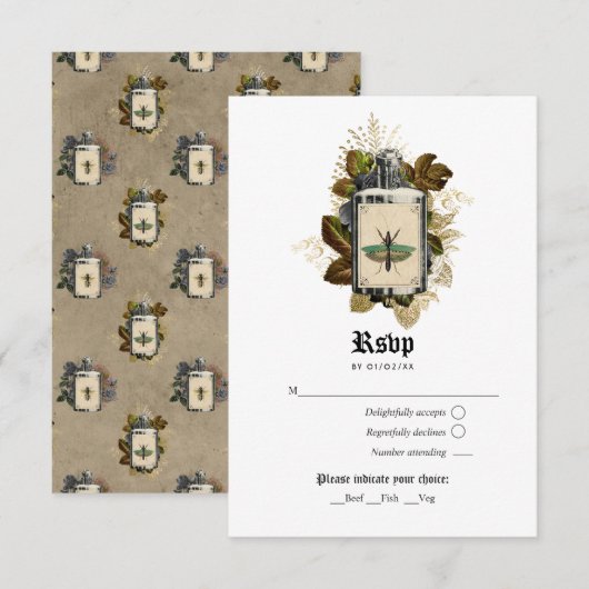 Floral Halloween Gothic Witch Poison RSVP Kaartje (Voorkant / Achterkant)