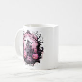Floral Halloween Pink Haunted House Koffiemok (Voorkant links)