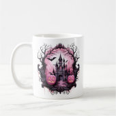 Floral Halloween Pink Haunted House Koffiemok (Links)