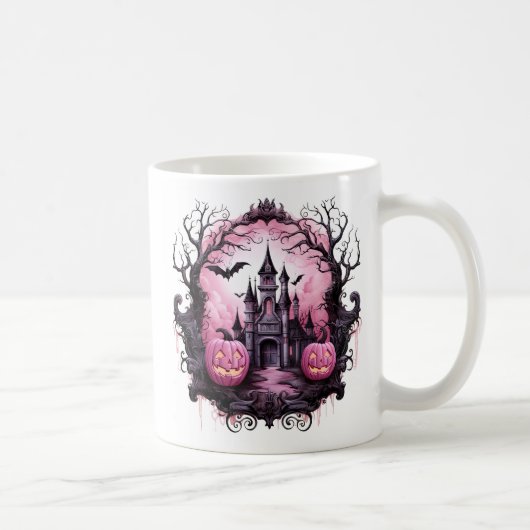 Floral Halloween Pink Haunted House Koffiemok (Rechts)