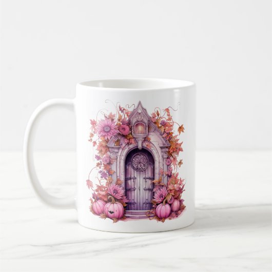 Floral Halloween Pink Haunted House Koffiemok (Links)