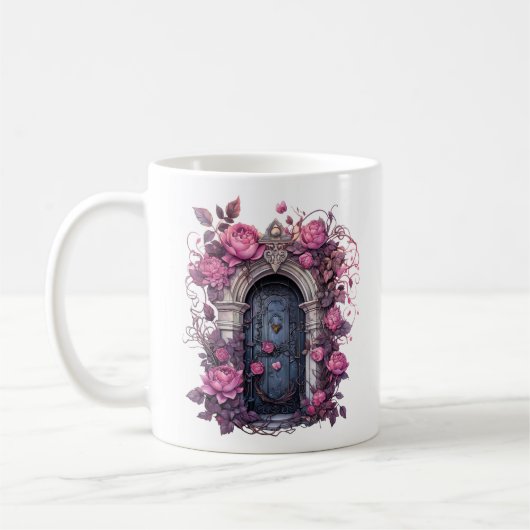 Floral Halloween Pink Haunted House Koffiemok (Links)