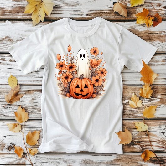 Floral Halloween Pompoen Ghost T-shirt