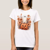 Floral Halloween Pompoen Ghost T-shirt (Voorkant)