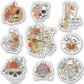 Floral Halloween pompoen Skelet Skull Sticker (Voorkant)