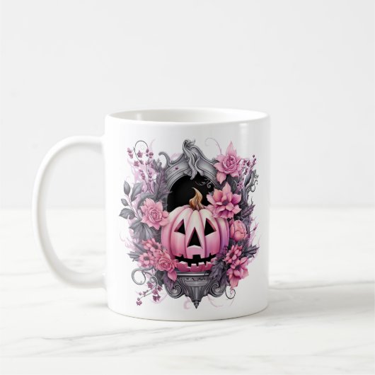 Floral Halloween roze pompoen Koffiemok (Links)