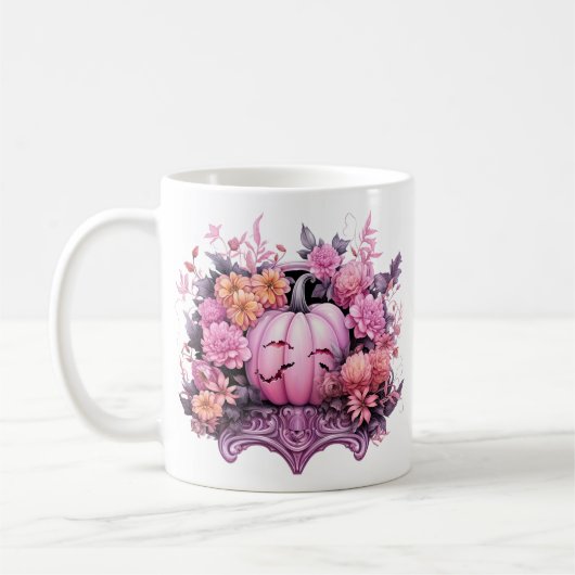 Floral Halloween roze pompoen Koffiemok (Links)