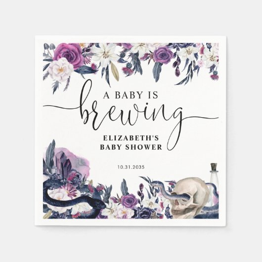 Floral Halloween Skull Baby is Brouwdouche Servet (Voorkant)