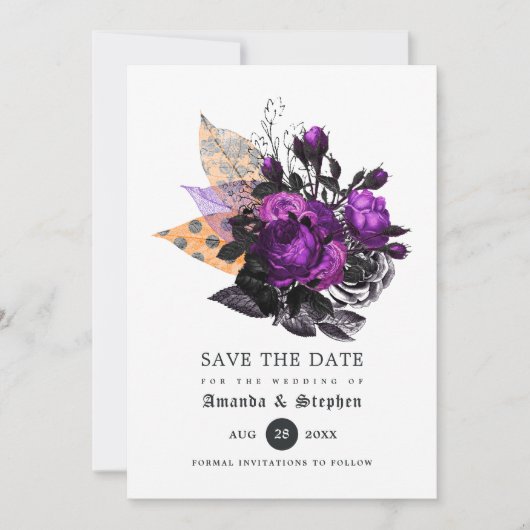 Floral Halloween Wedding Save The Date (Voorkant)
