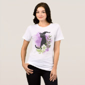 Floral Halloween Witch Black Cat T-shirt ontwerp (Voorkant volledig)