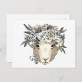 Floral Halo Sheep Briefkaart (Voorkant / Achterkant)