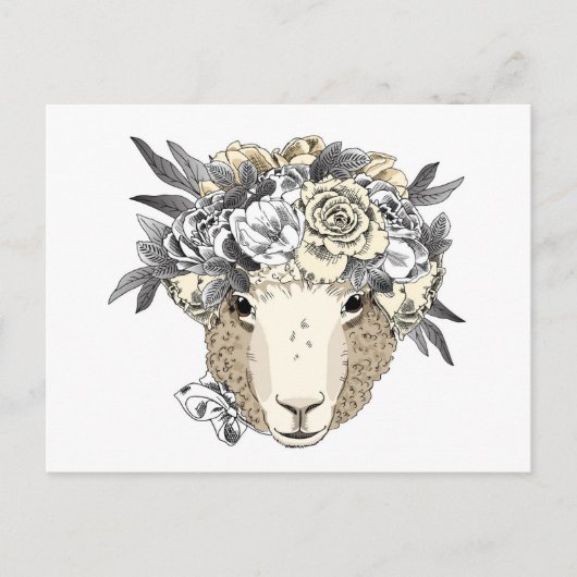 Floral Halo Sheep Briefkaart (Voorkant)