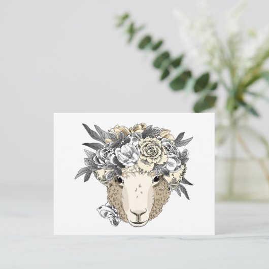 Floral Halo Sheep Briefkaart (Staand voorkant)