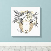 Floral Halo Sheep Canvas Afdruk (Insitu (Houten vloer))