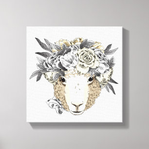 Floral Halo Sheep Canvas Afdruk