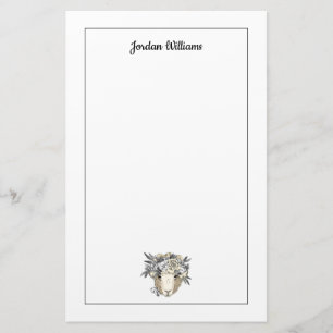 Floral Halo Sheep   Jouw namen toevoegen Briefpapier